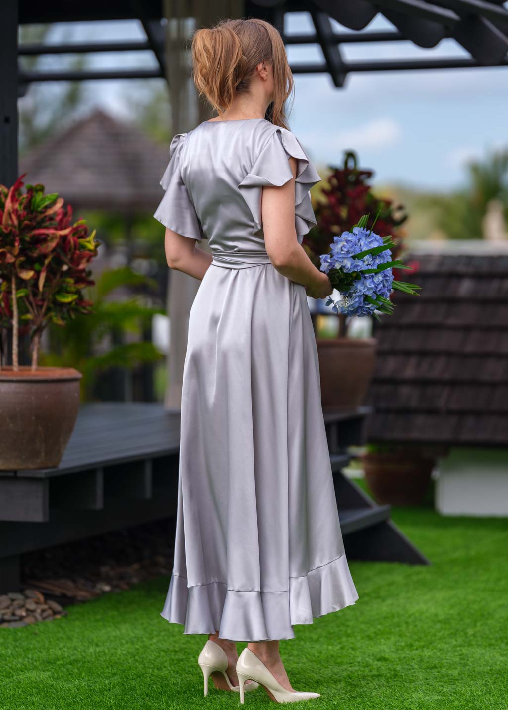 Silver Grey wrap silk dress