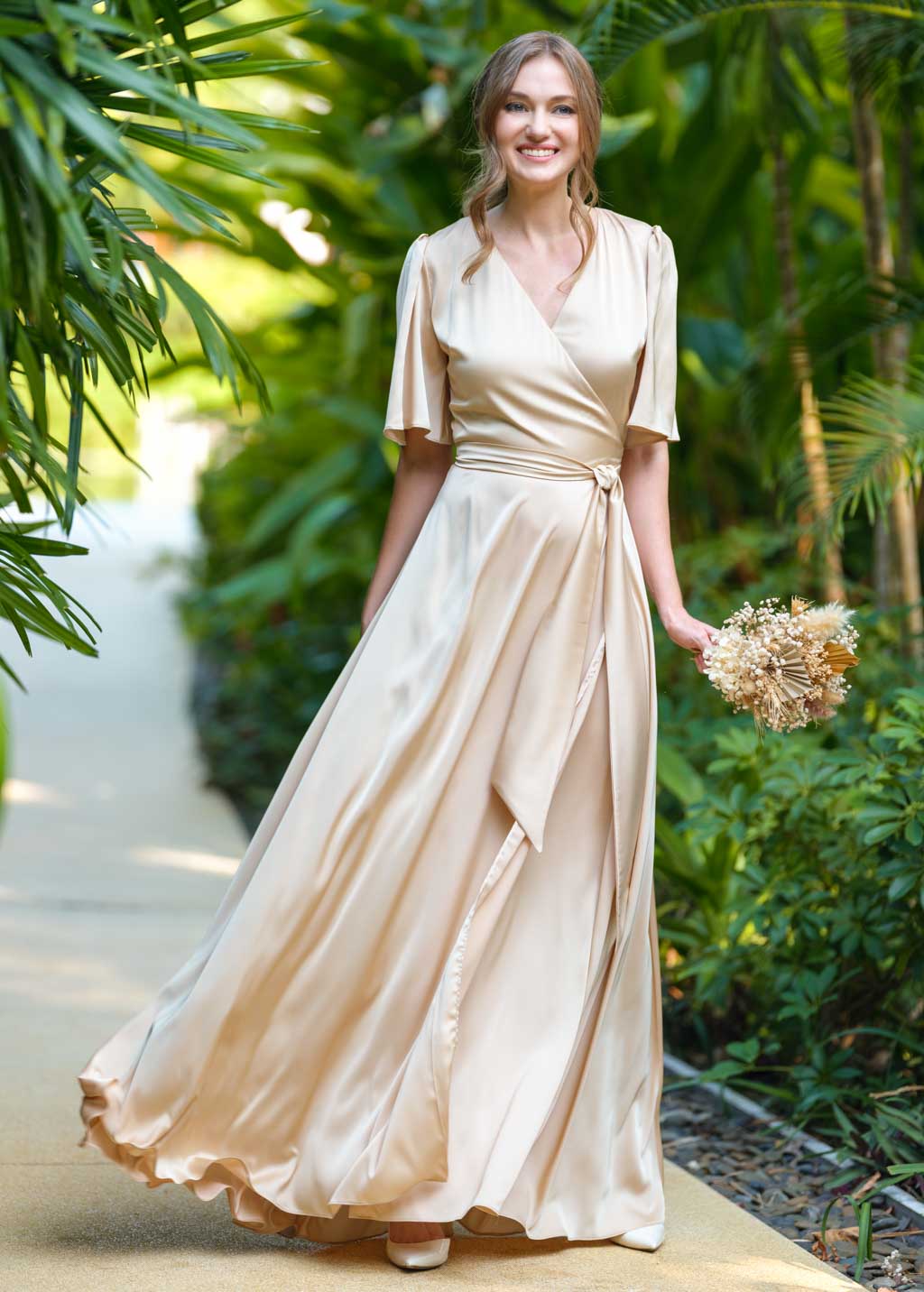 Champagne gold wrap long dress