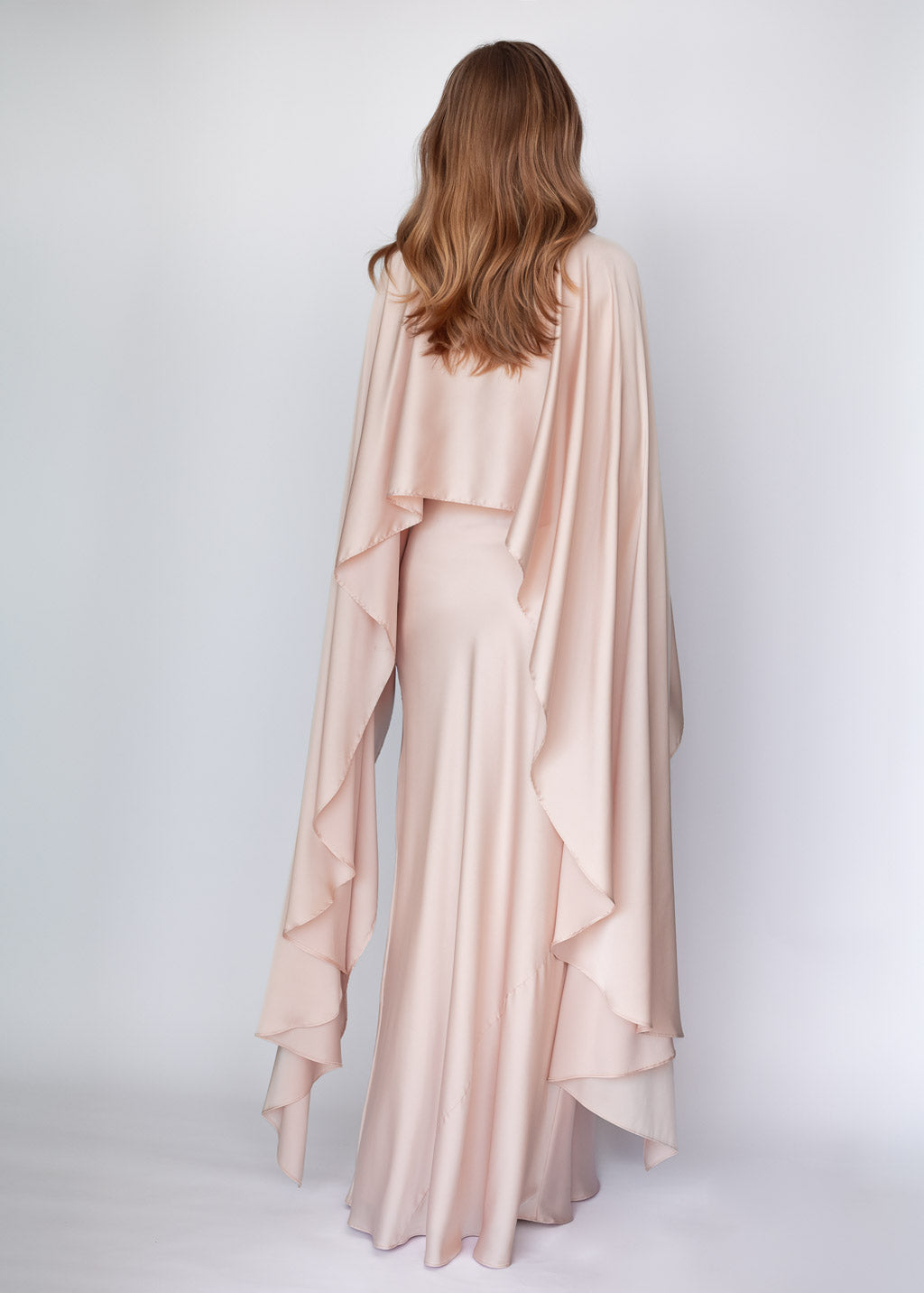 Light Champagne Silk Dress & Detachable Cape