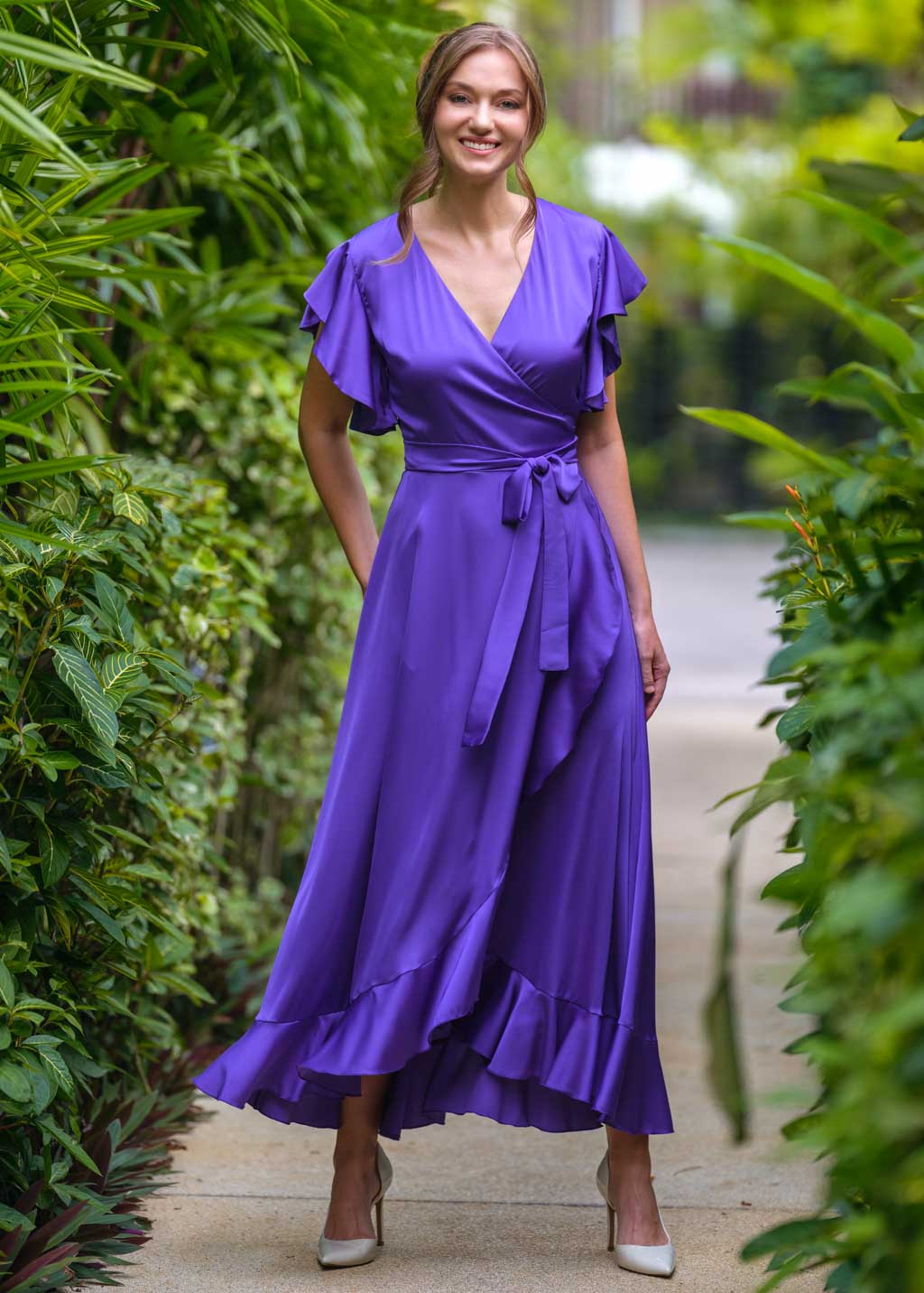 Purple wrap silk dress