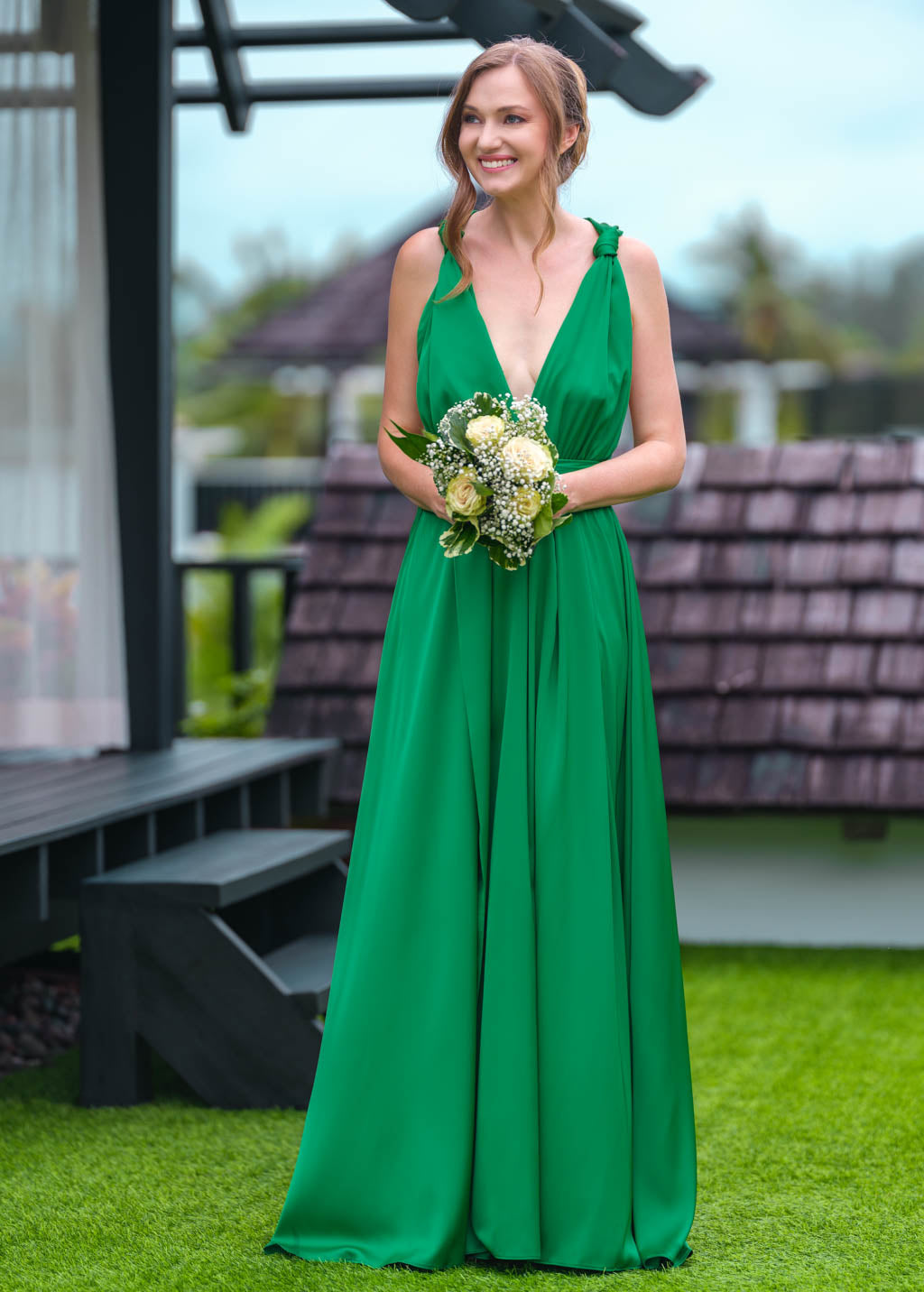 Green infinity slit long dress