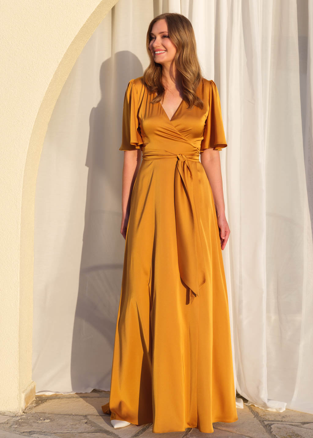 Silk gold wrap dress