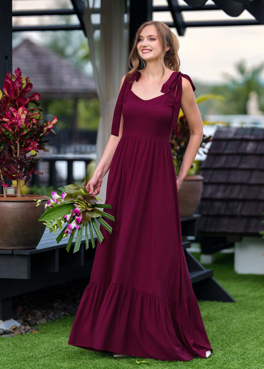Burgundy romantic long dress