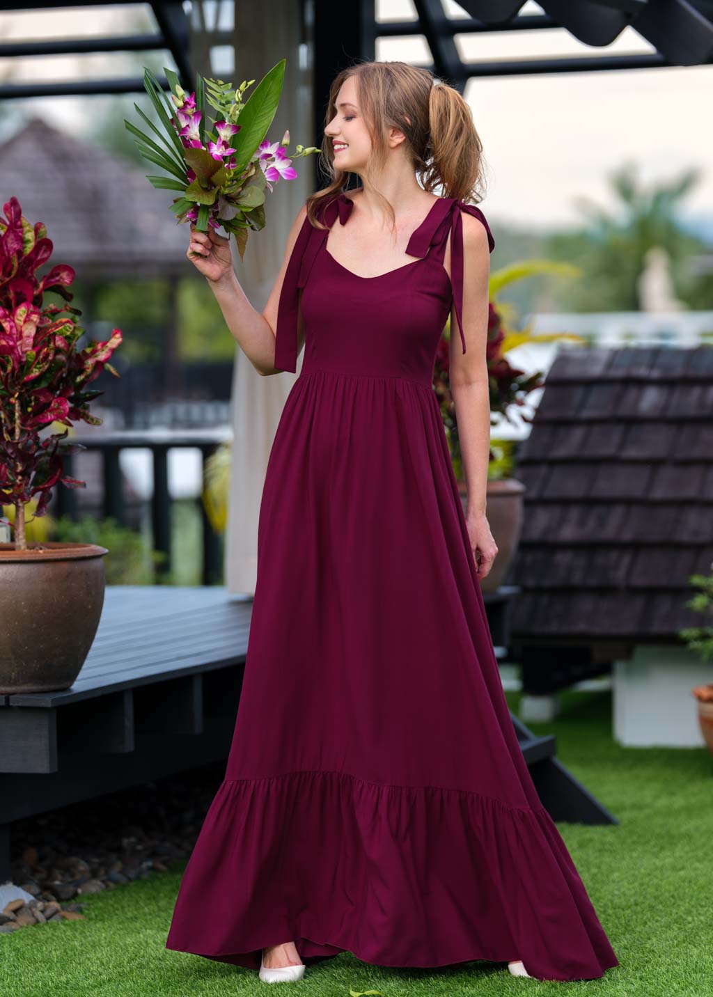 Burgundy romantic long dress