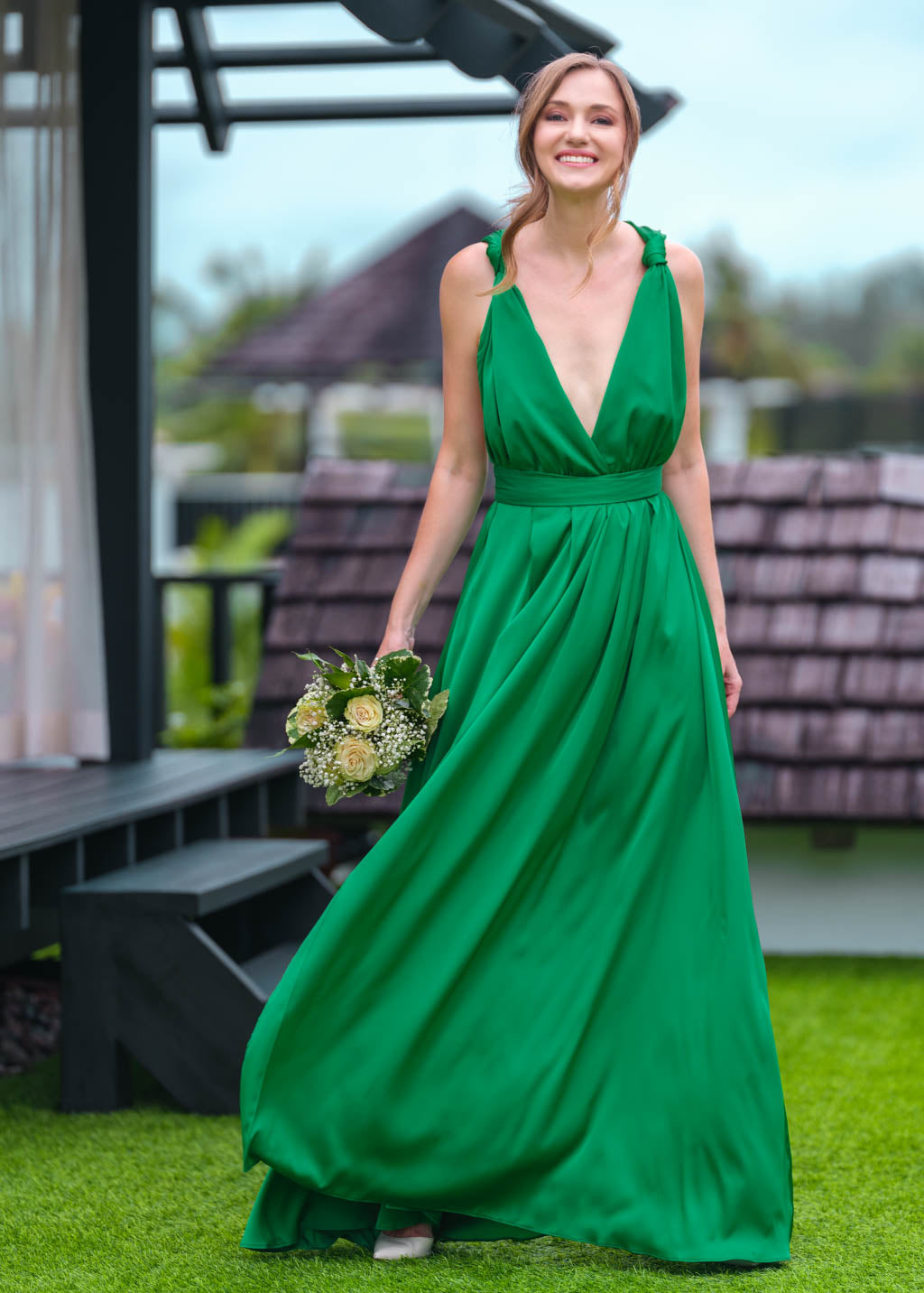 Green infinity slit long dress