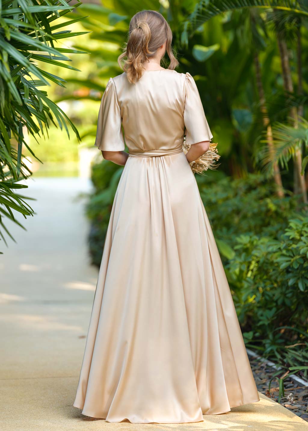 Champagne gold wrap long dress