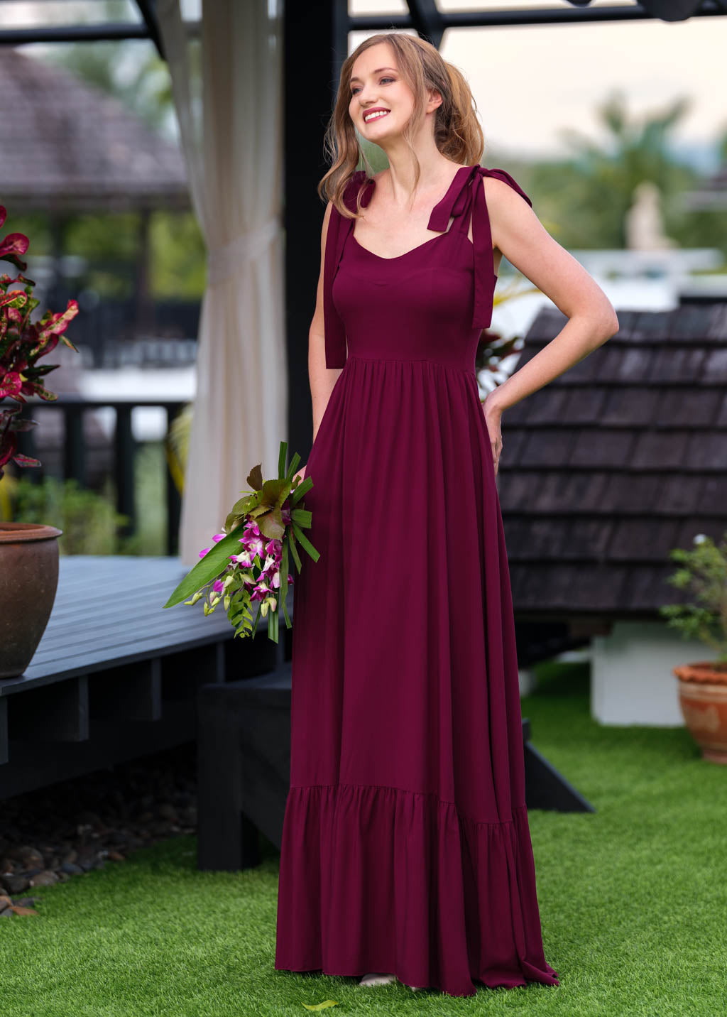 Burgundy romantic long dress