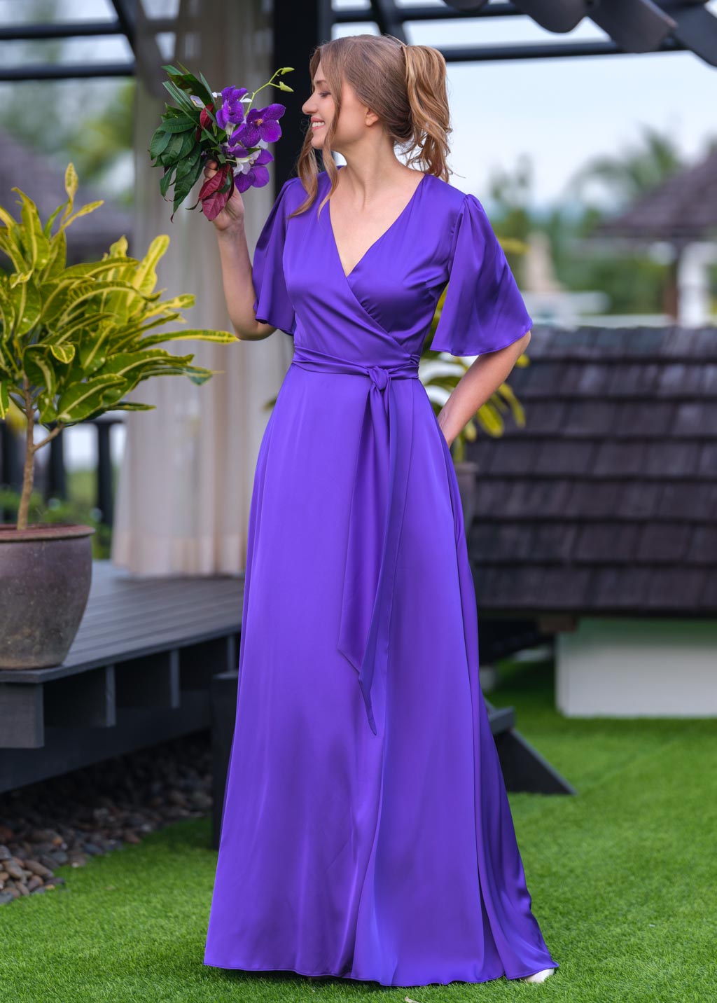 Purple wrap long dress