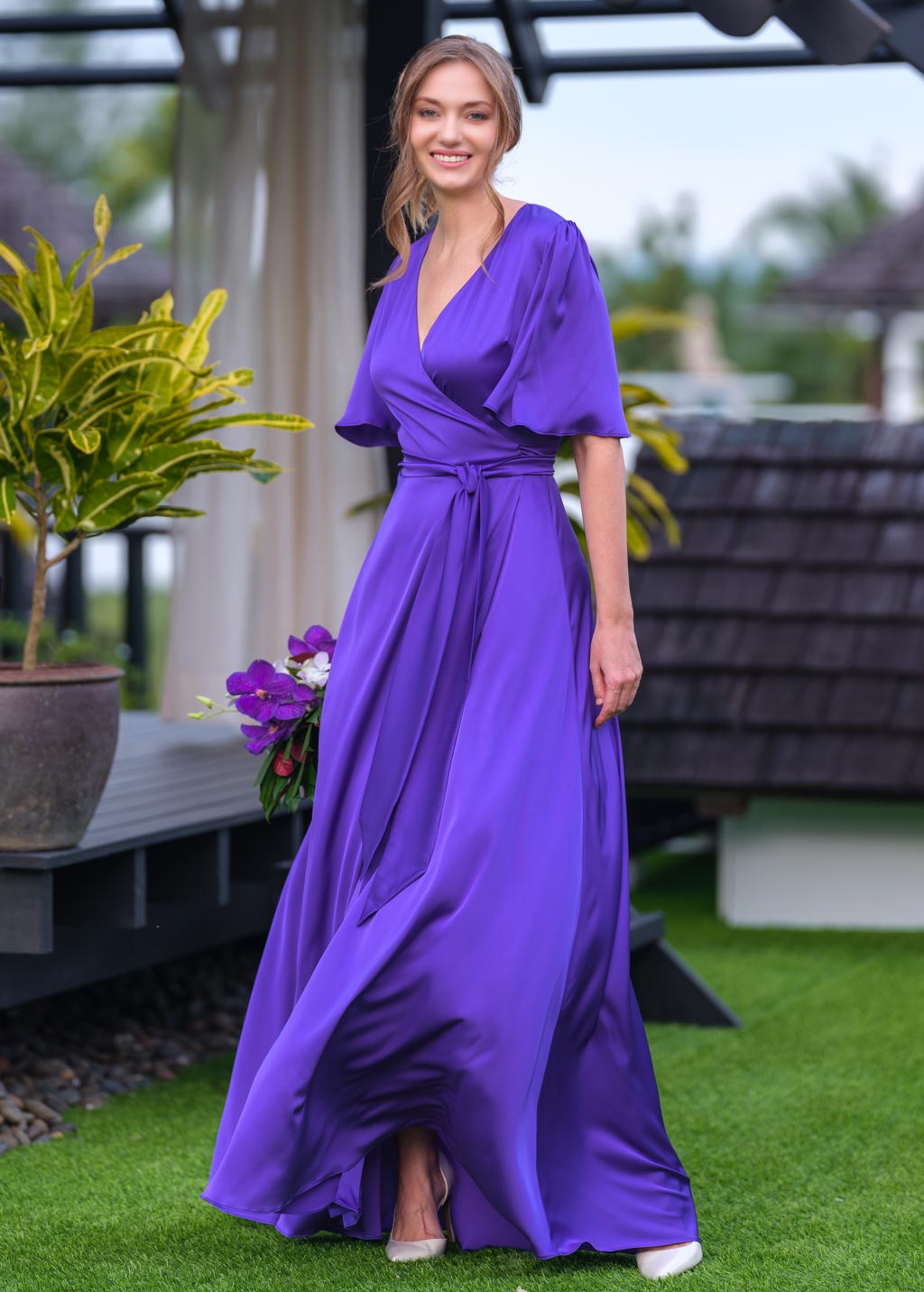 Purple wrap long dress