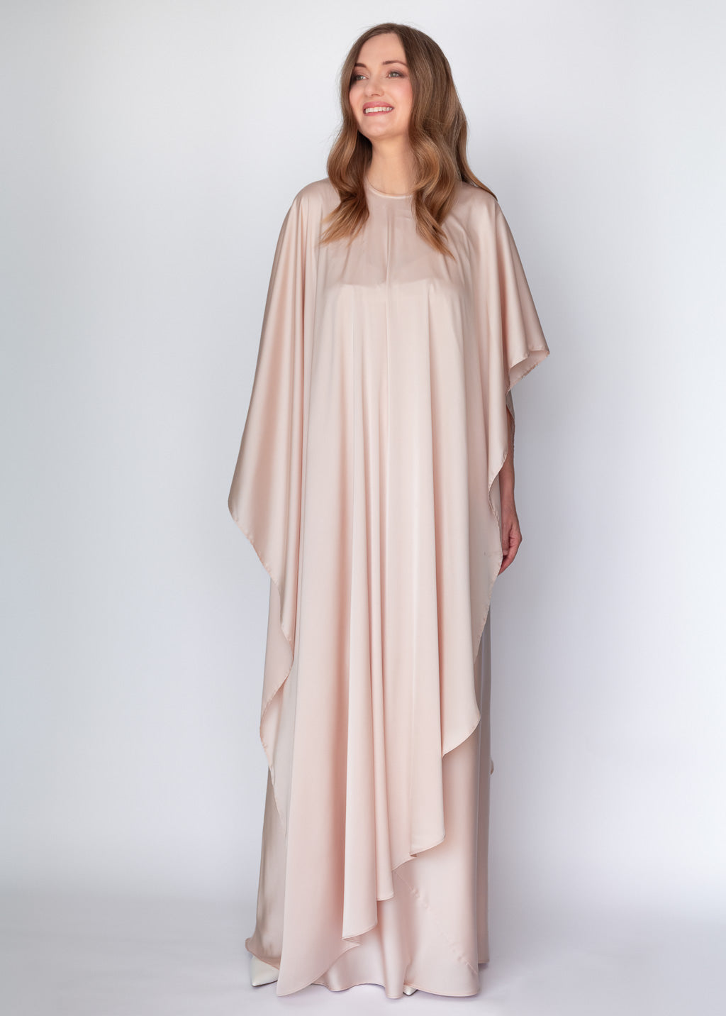 Light Champagne Silk Dress & Detachable Cape