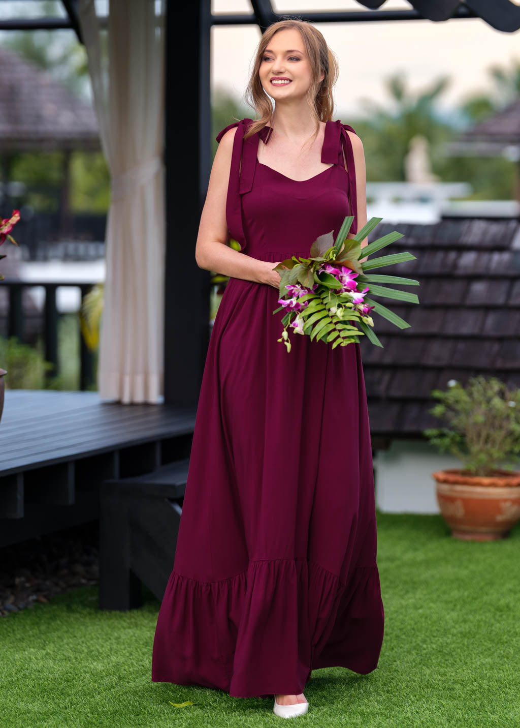 Burgundy romantic long dress