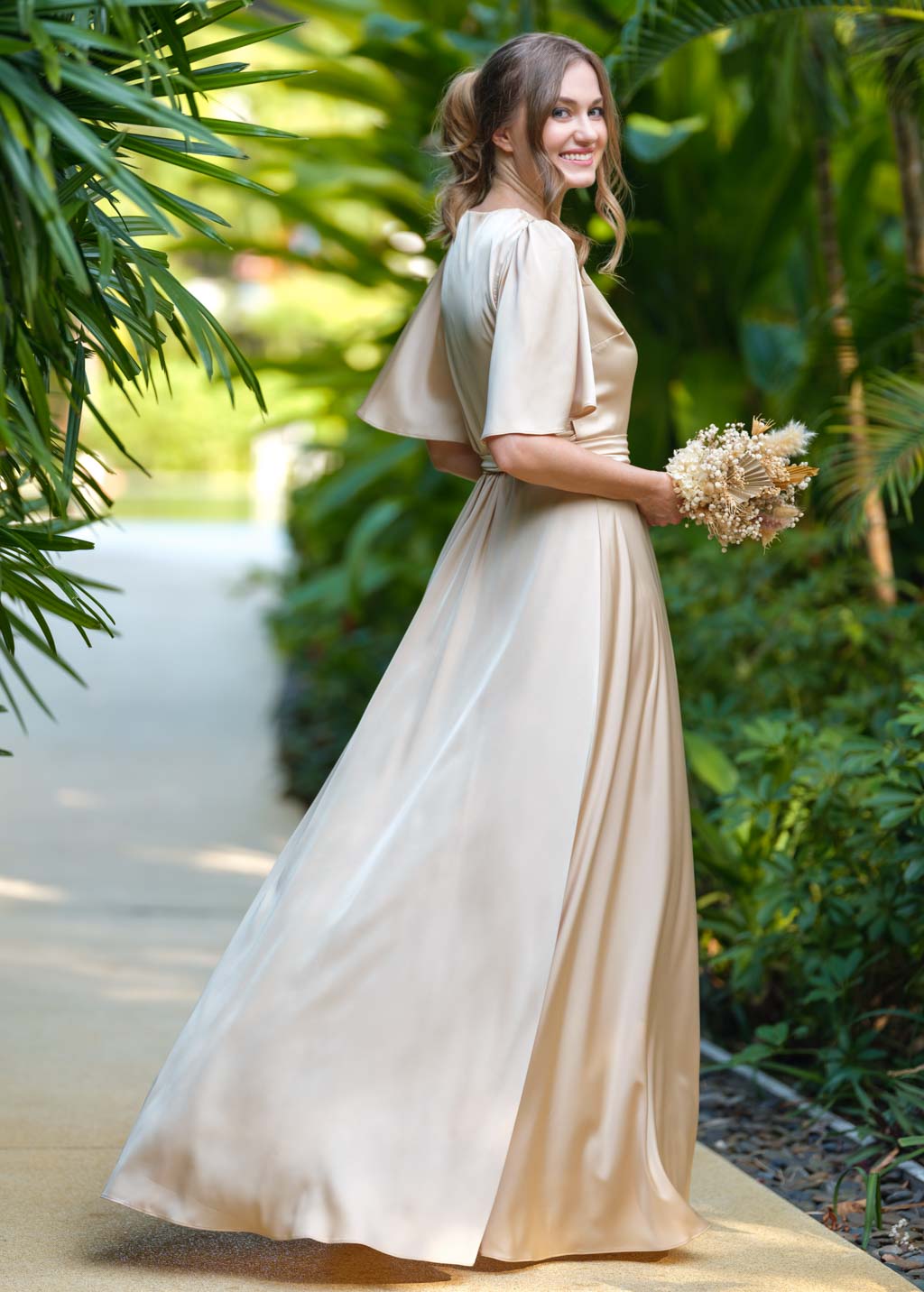 Champagne gold wrap long dress