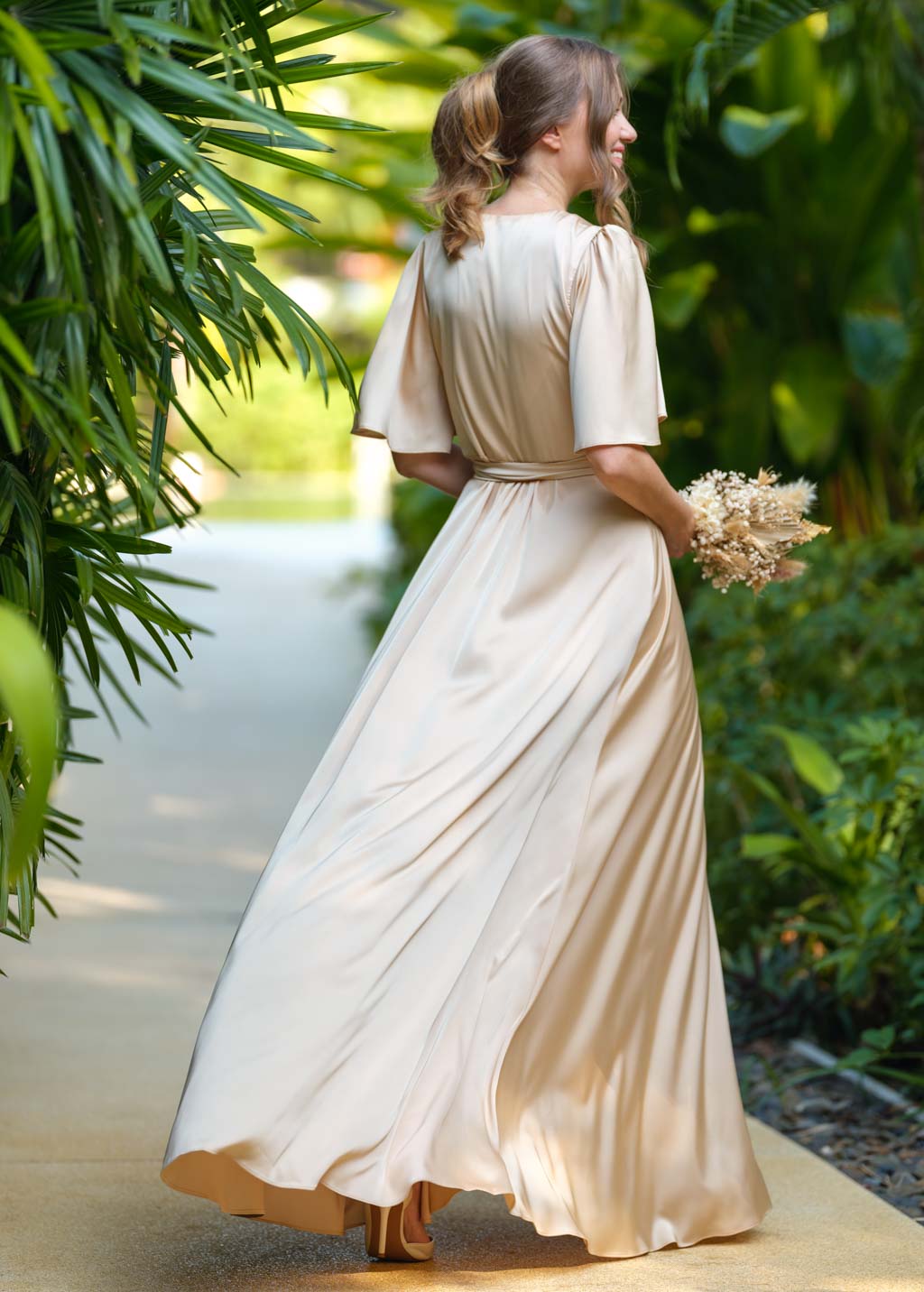 Champagne gold wrap long dress