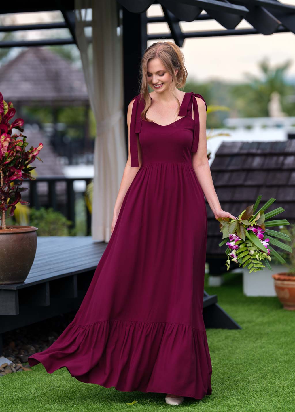 Burgundy romantic long dress
