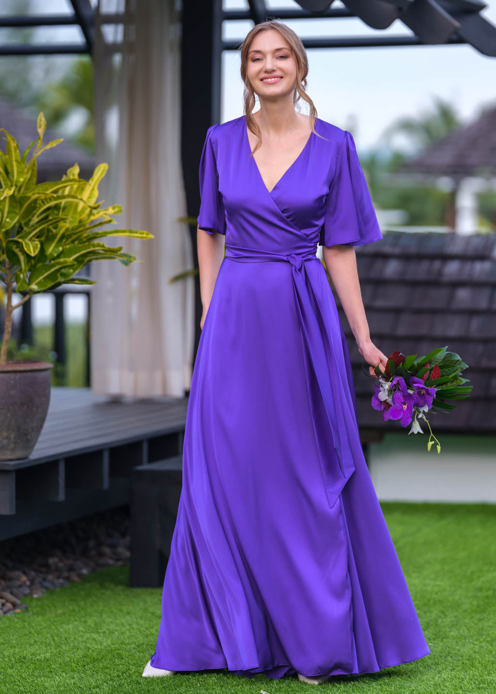 Purple wrap long dress