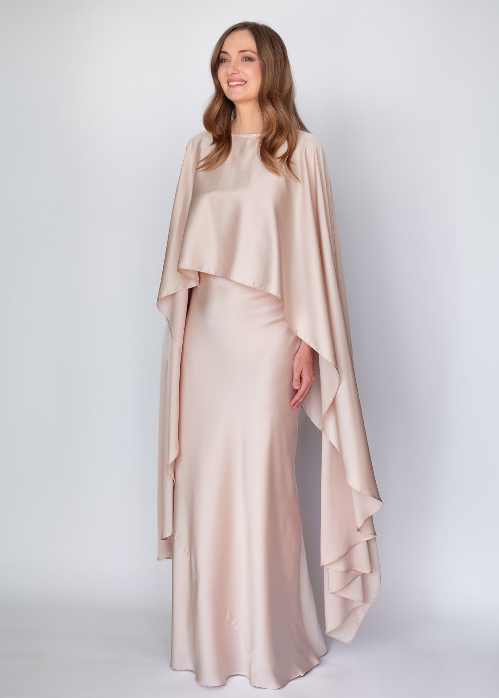 Light Champagne Silk Dress & Detachable Cape