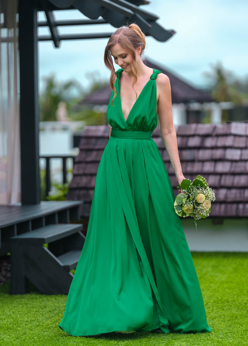 Green infinity slit long dress