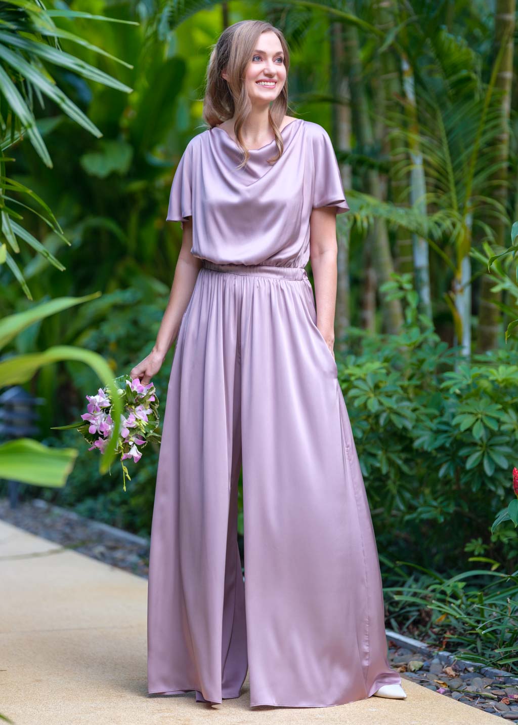 Taupe silk jumpsuit
