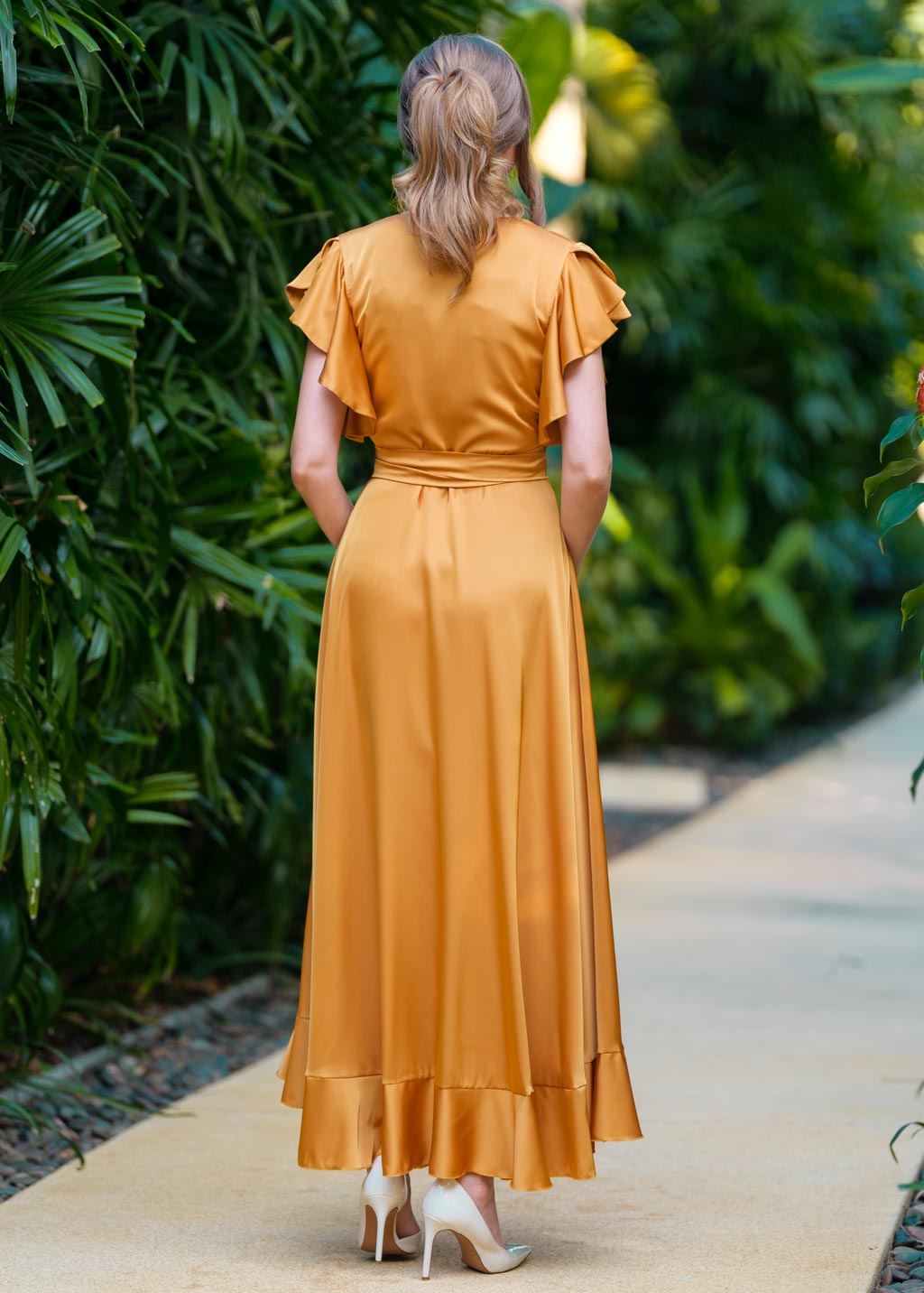 Gold wrap silk dress