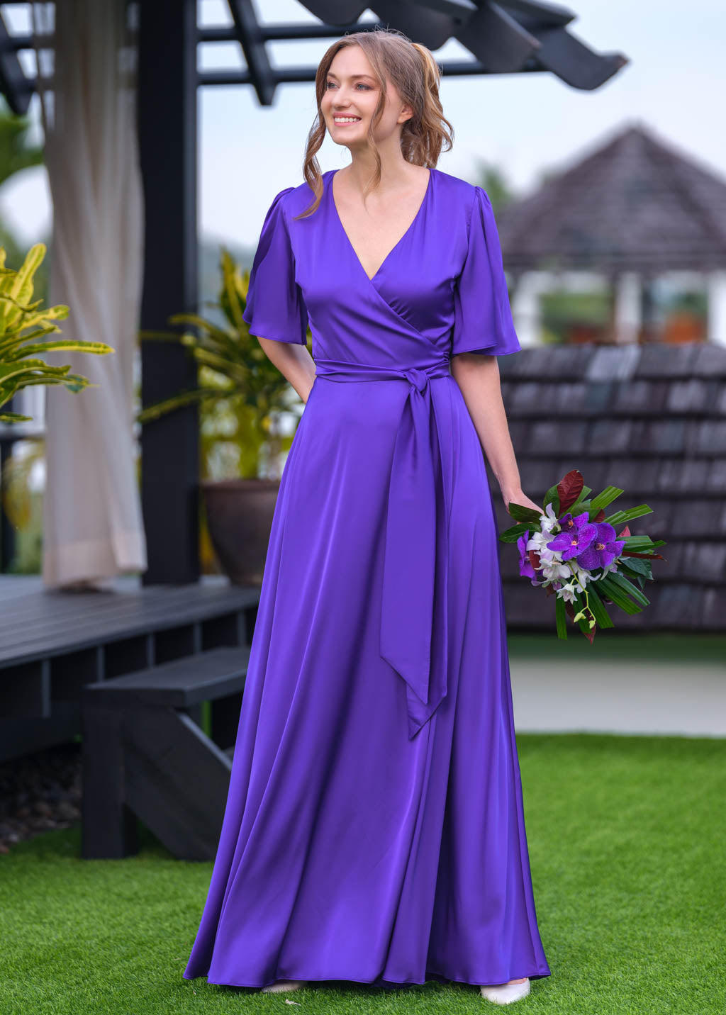 Purple wrap long dress