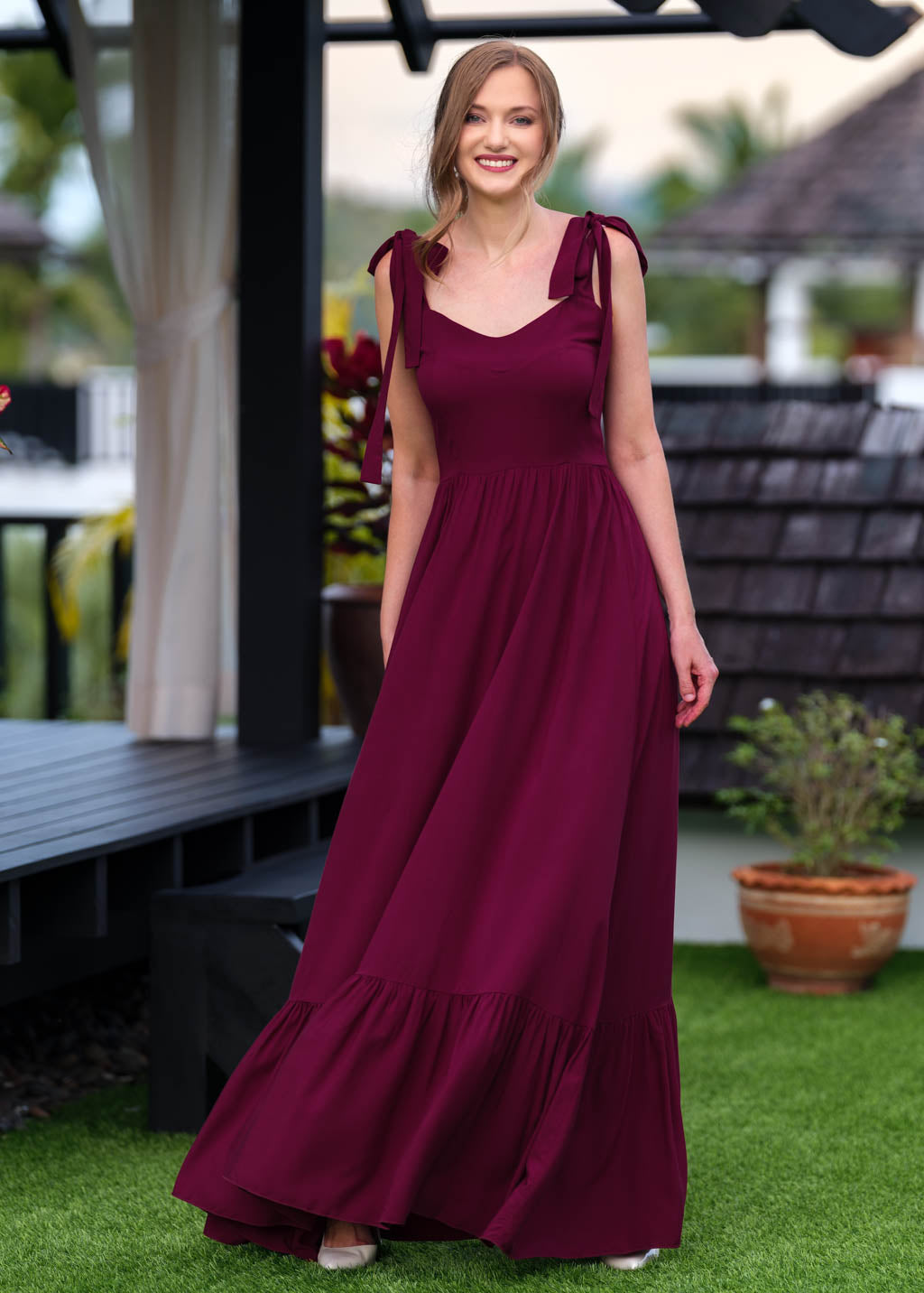 Burgundy romantic long dress
