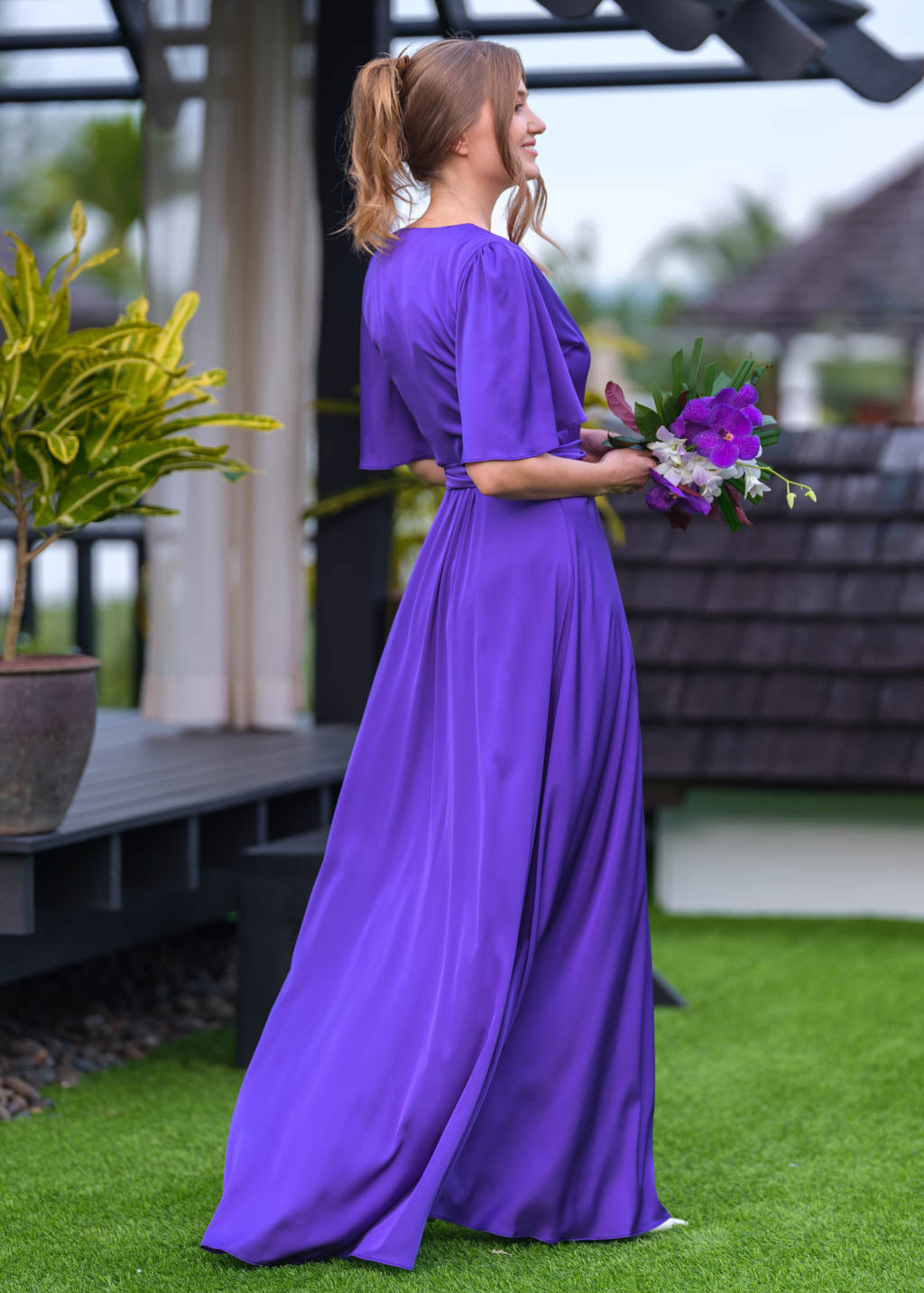 Purple wrap long dress
