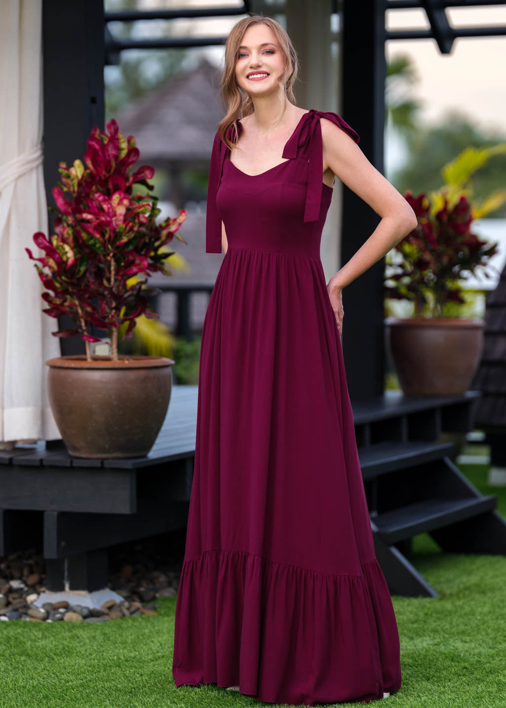 Burgundy romantic long dress