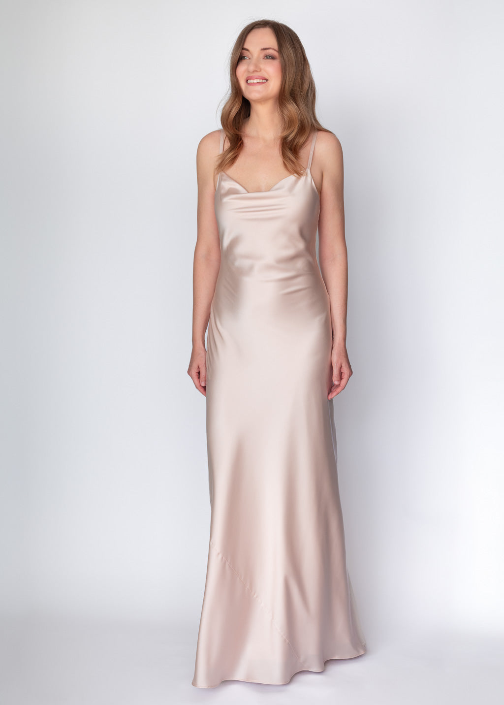 Light Champagne Silk Dress & Detachable Cape