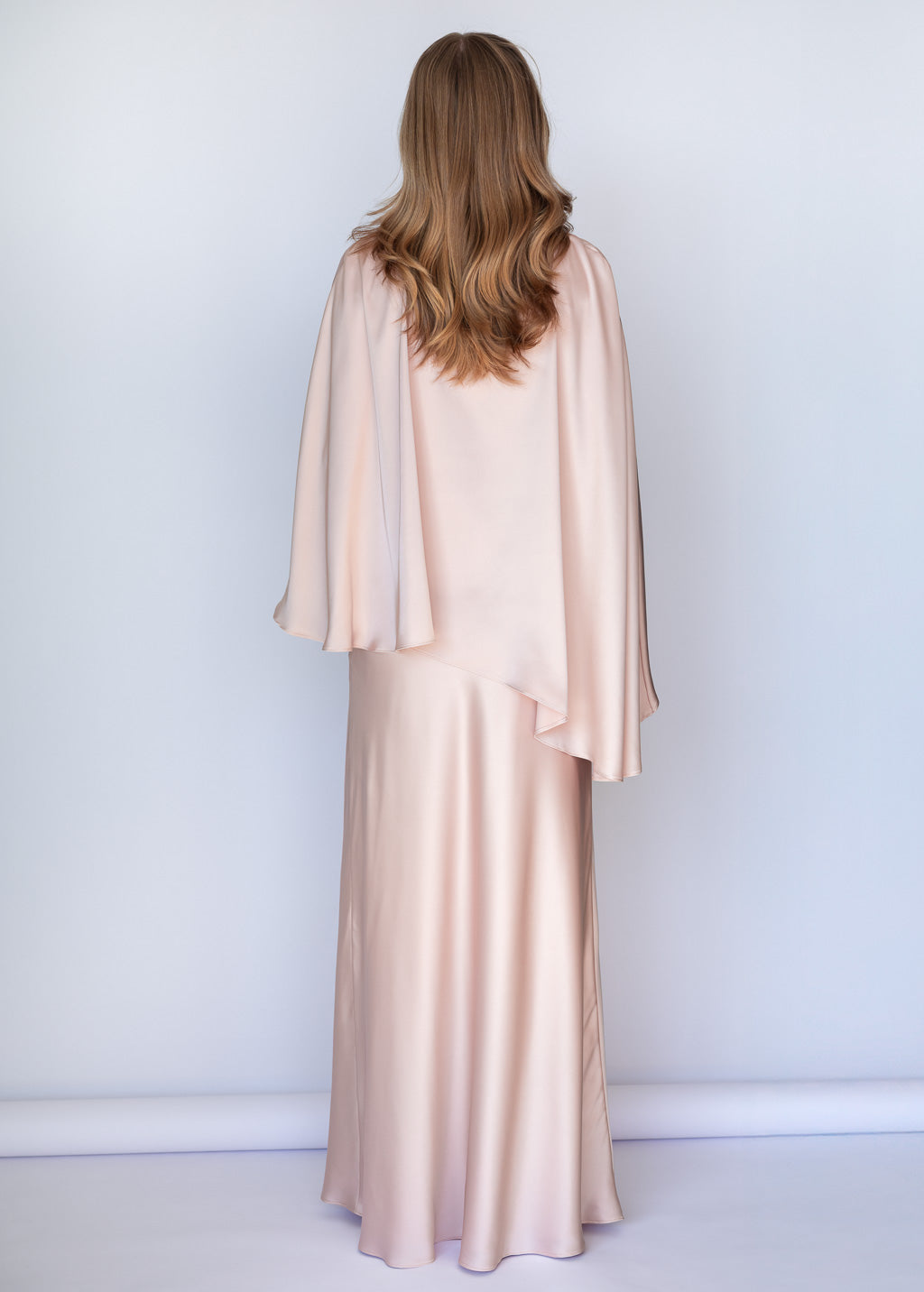 Light Champagne Silk Dress & Detachable Cape