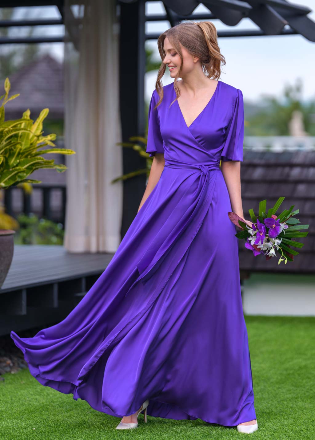 Purple wrap long dress