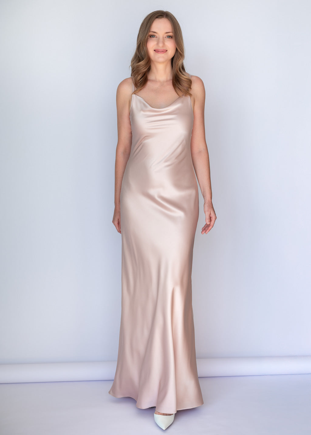 Light Champagne Silk Dress & Detachable Cape