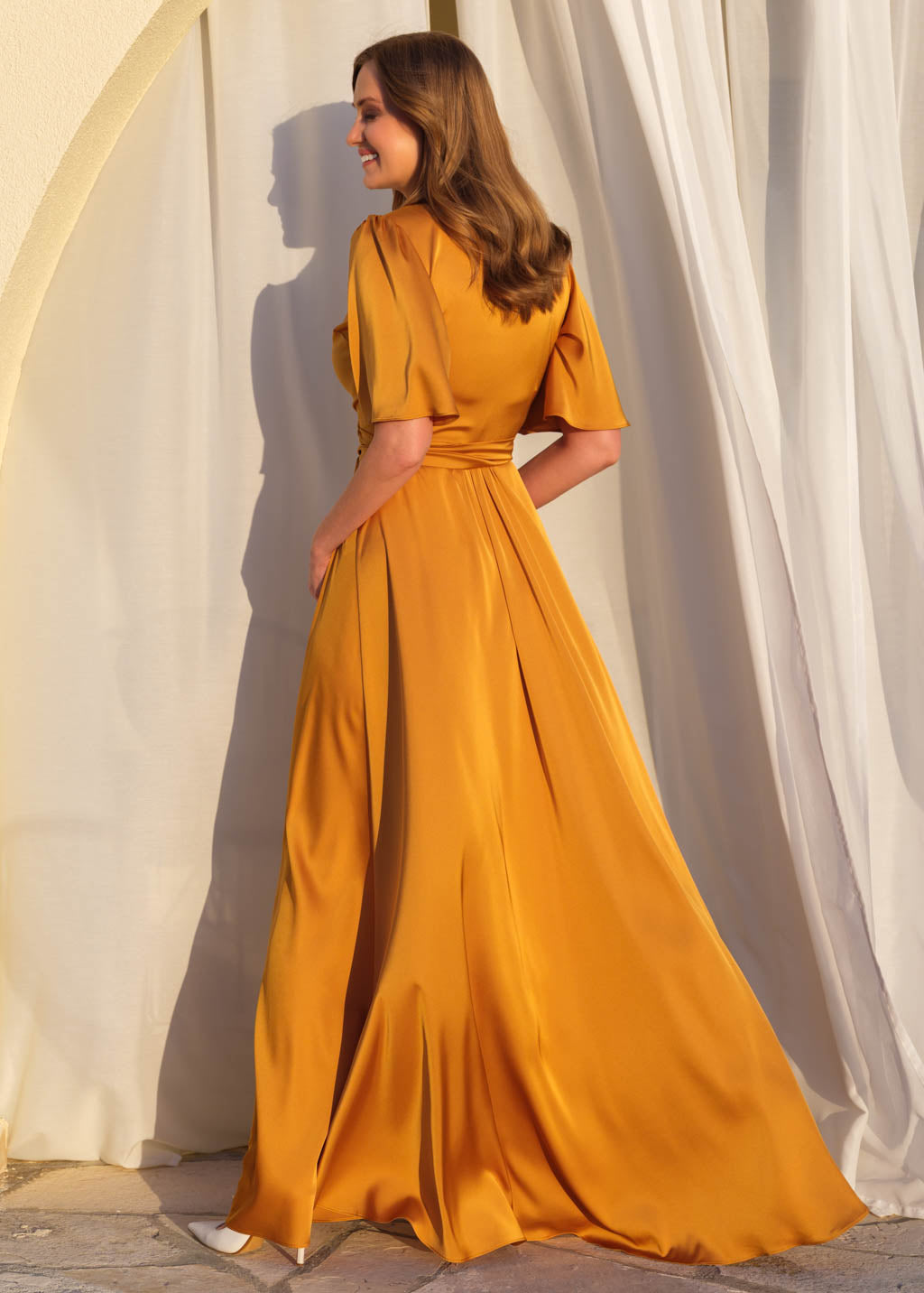 Silk gold wrap dress