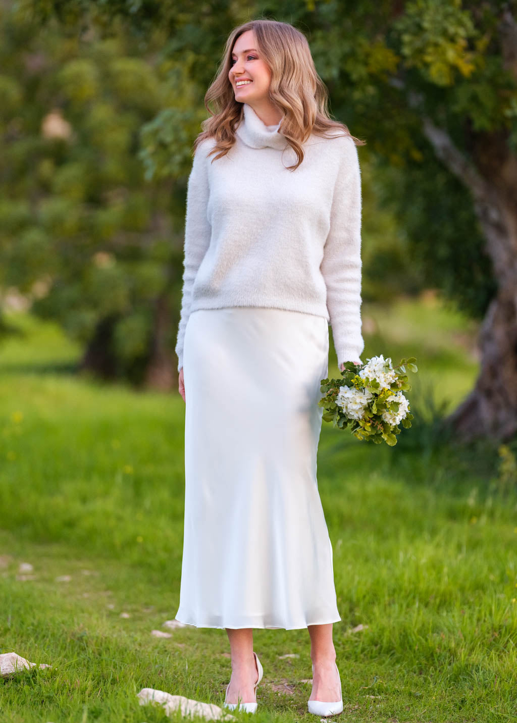 Ivory silk slip skirt