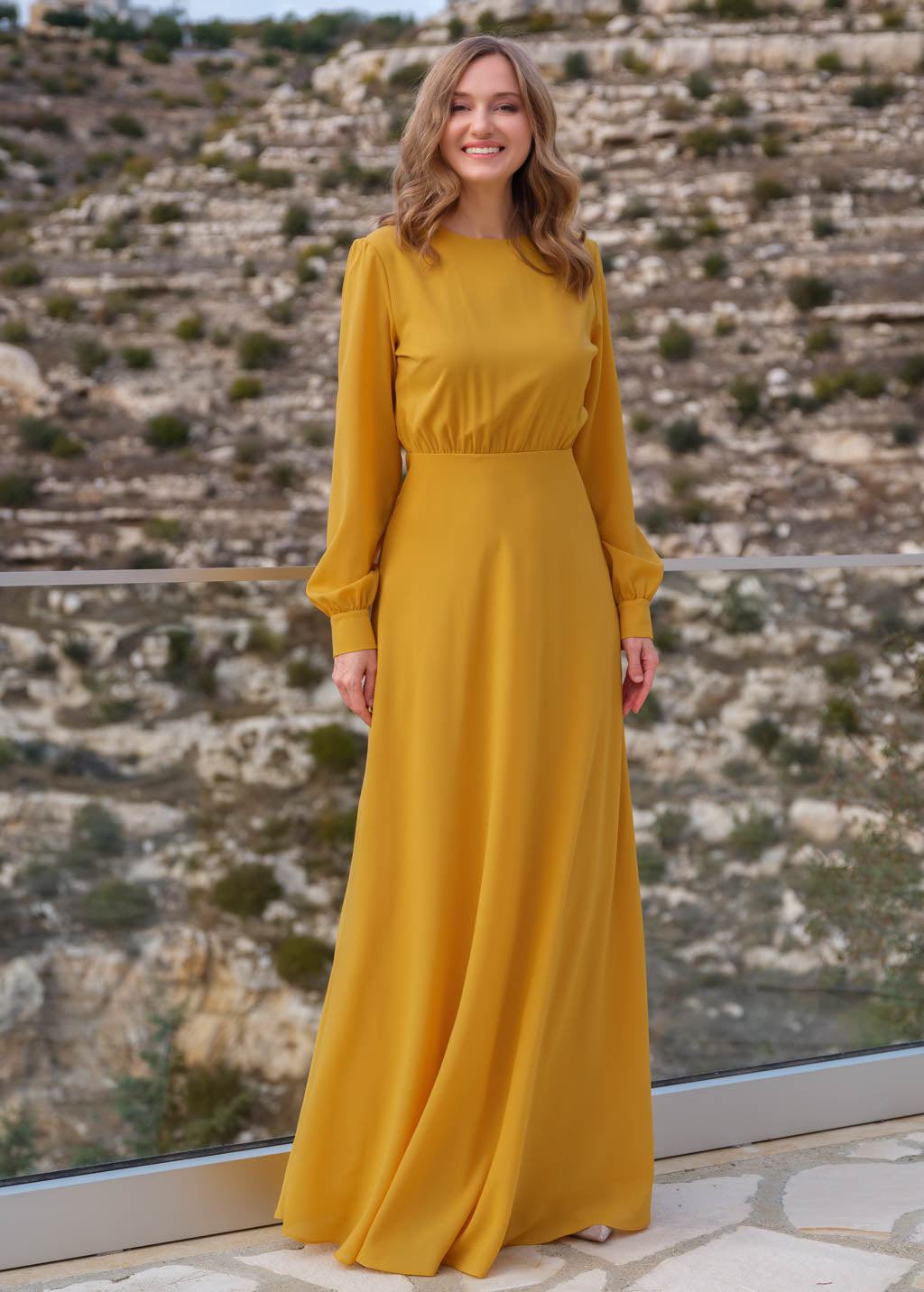 Gold chiffon long dress