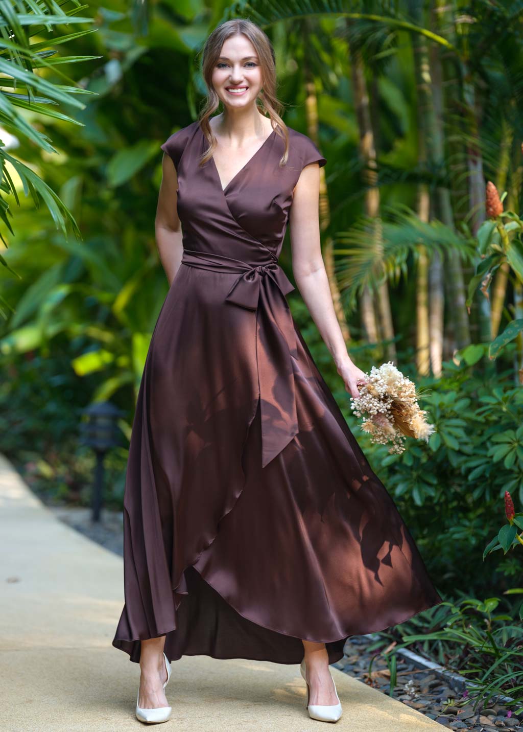 Chocolate brown romantic wrap dress