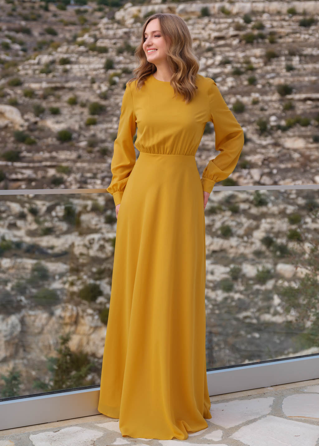 Gold chiffon long dress
