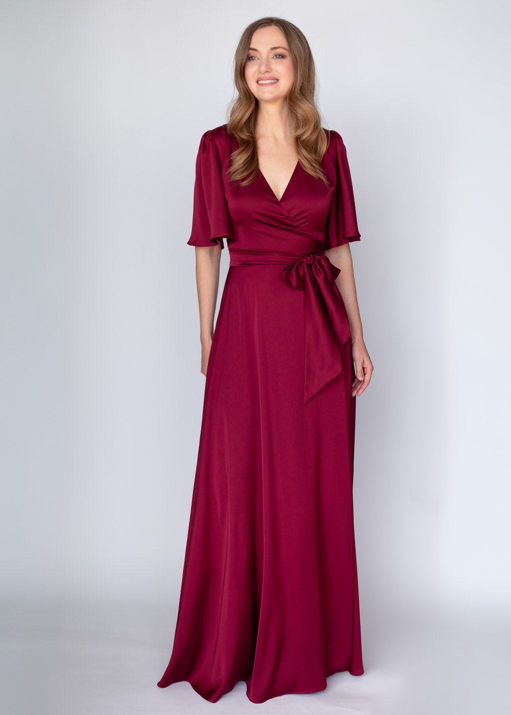 Burgundy Silk Wrap Long Dress