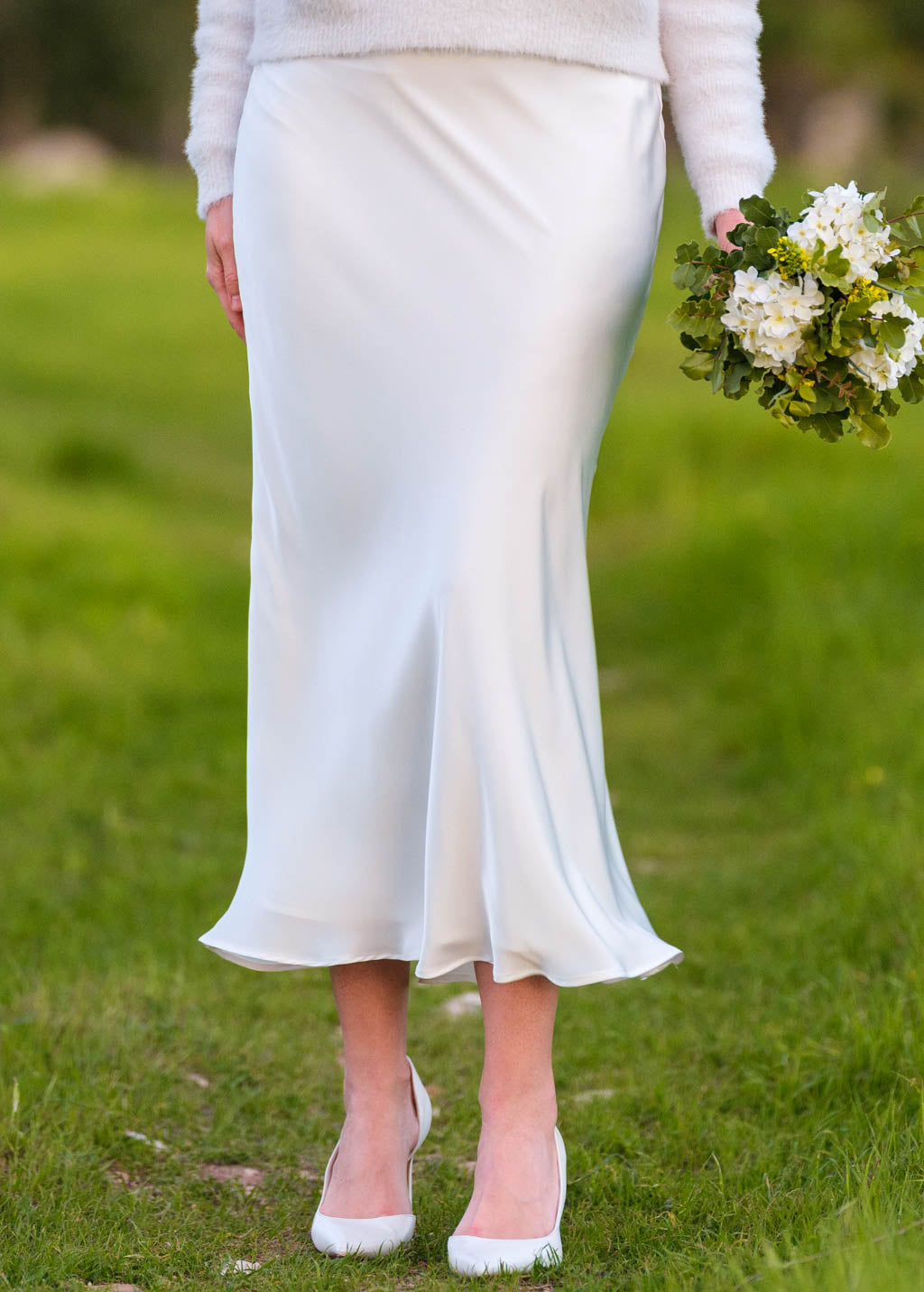 Ivory silk slip skirt
