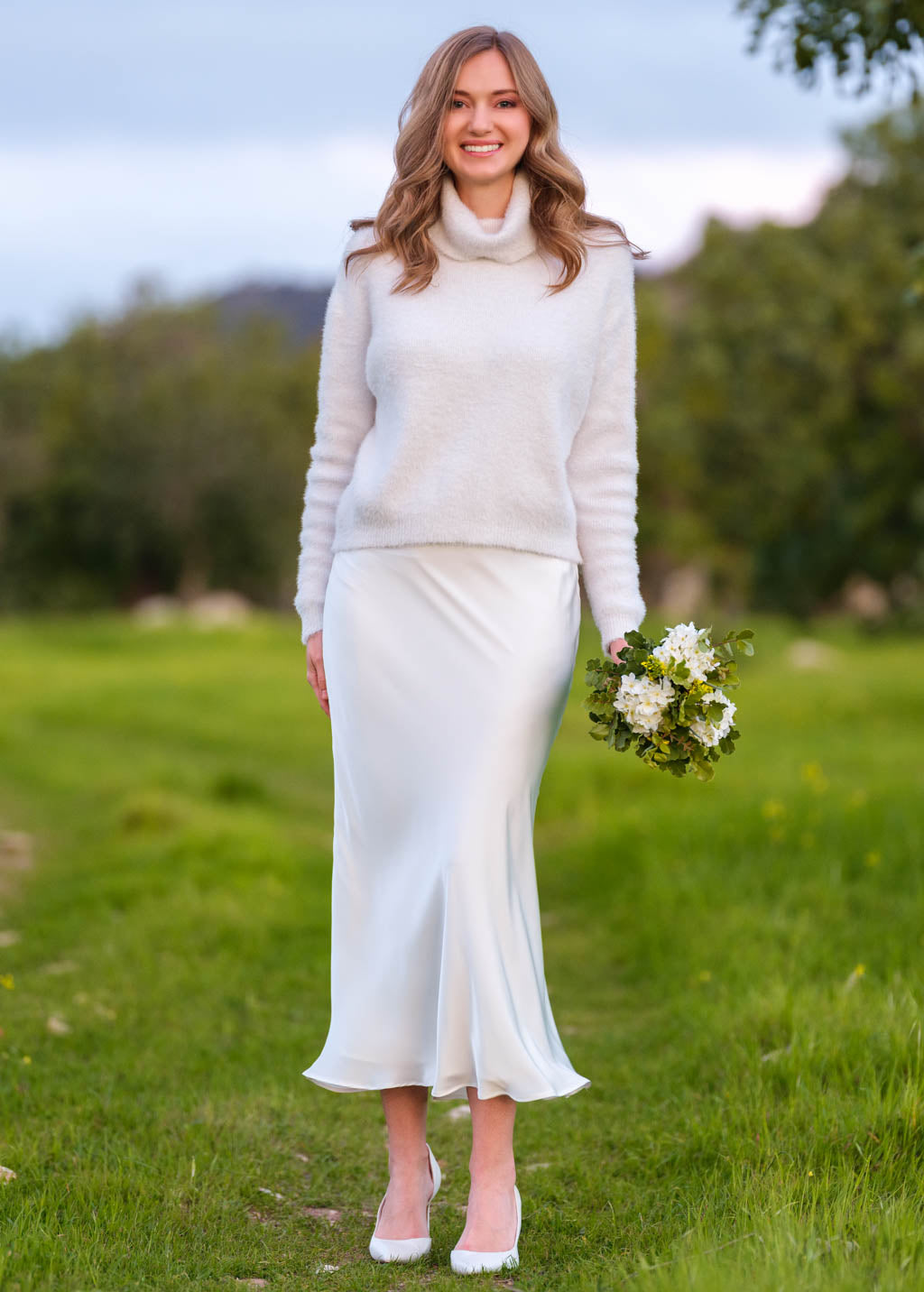 Ivory silk slip skirt