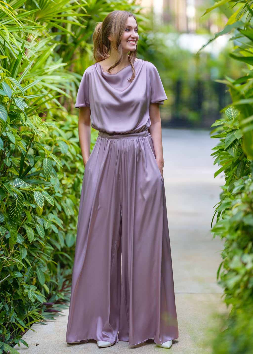 Taupe silk jumpsuit