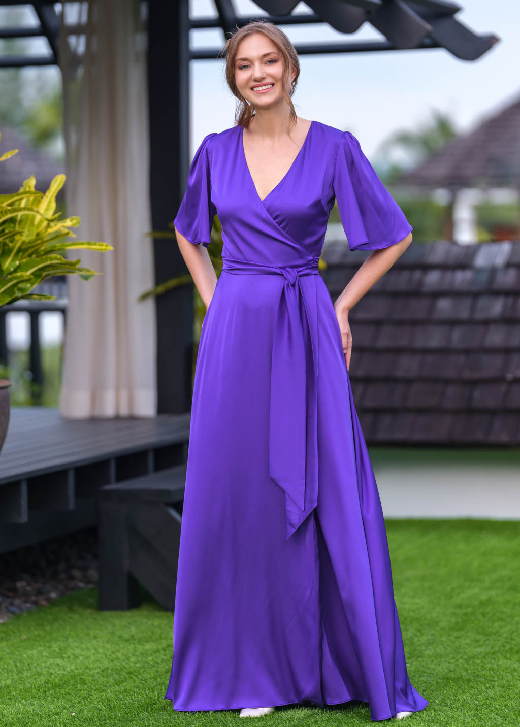 Purple wrap long dress