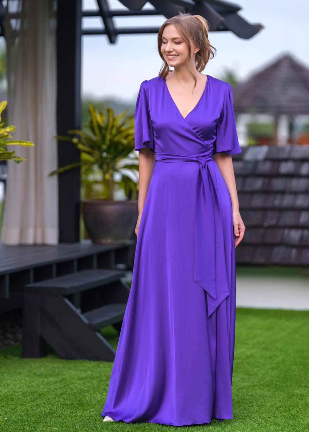 Purple wrap long dress