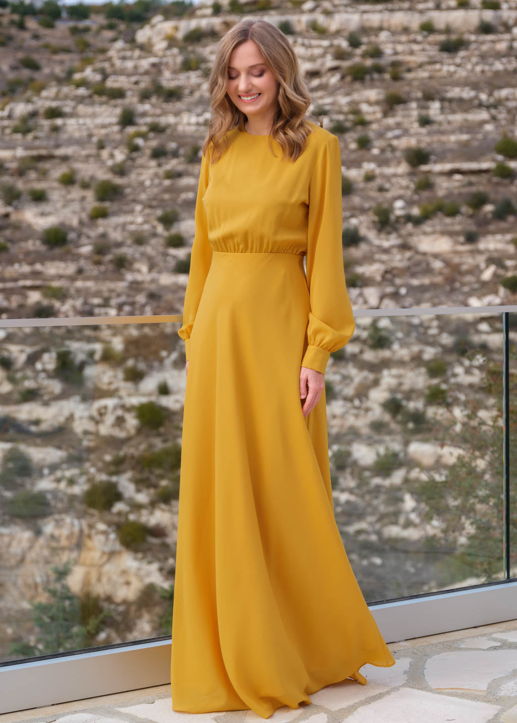 Gold chiffon long dress
