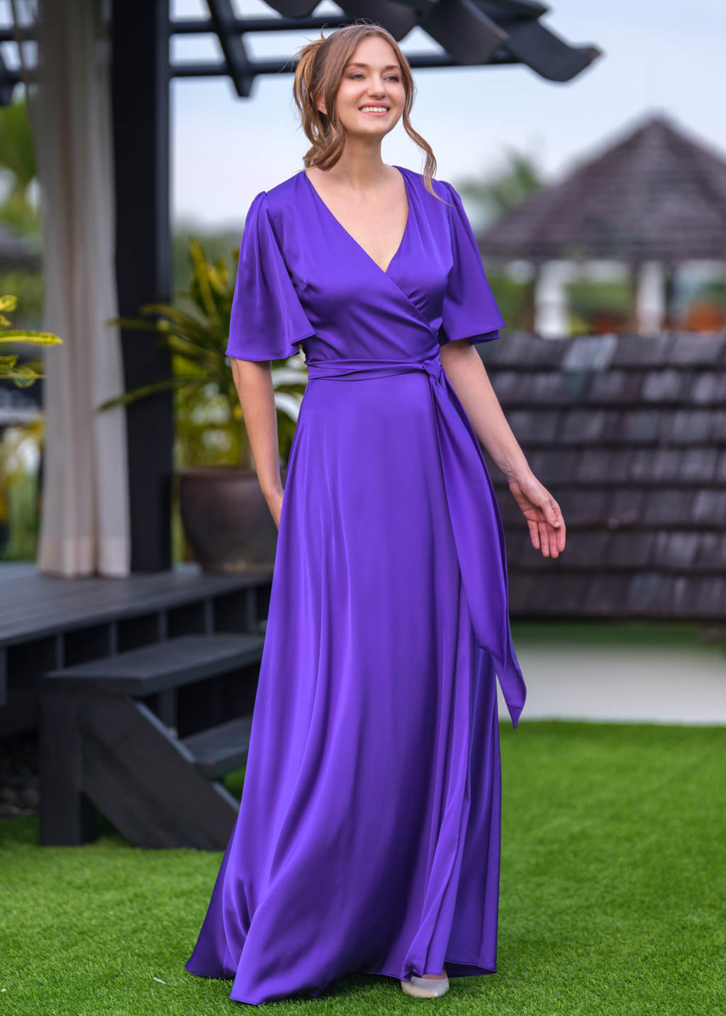 Purple wrap long dress