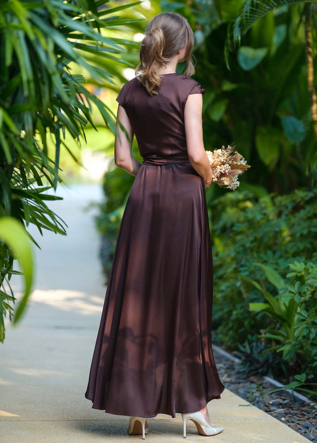 Chocolate brown romantic wrap dress