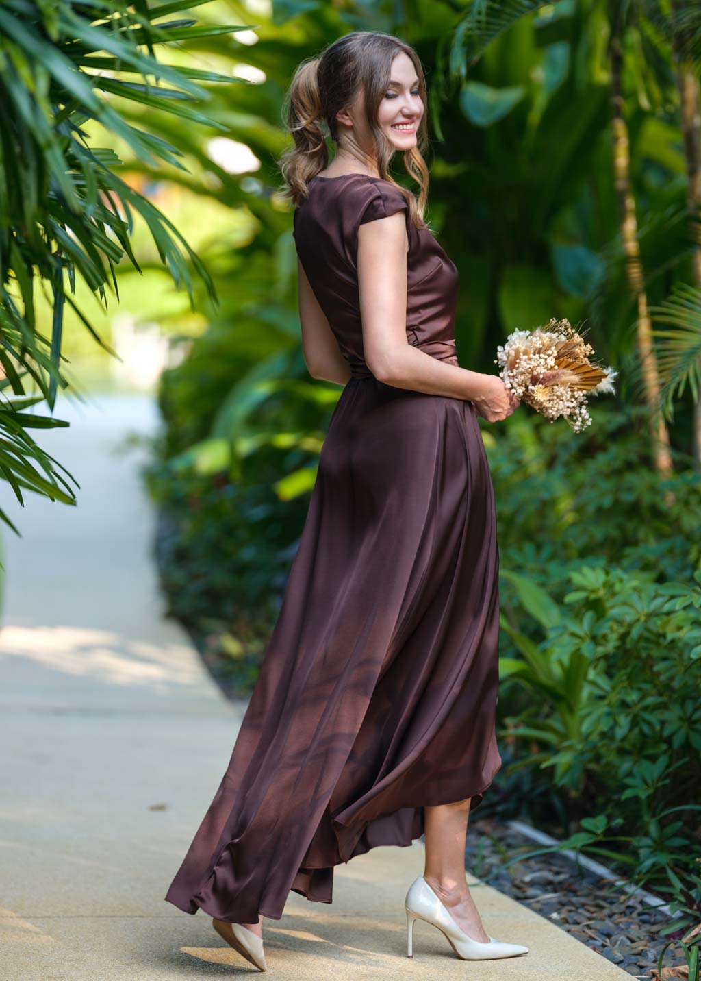 Chocolate brown romantic wrap dress