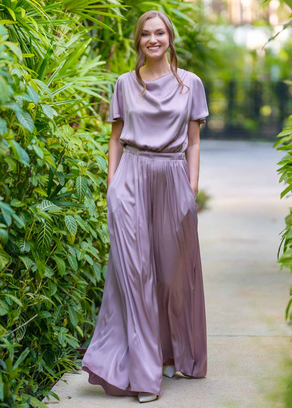 Taupe silk jumpsuit