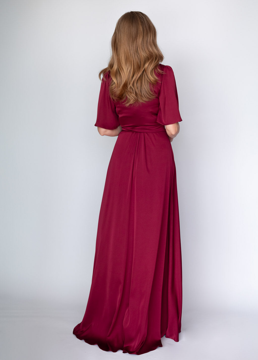 Burgundy Silk Wrap Long Dress