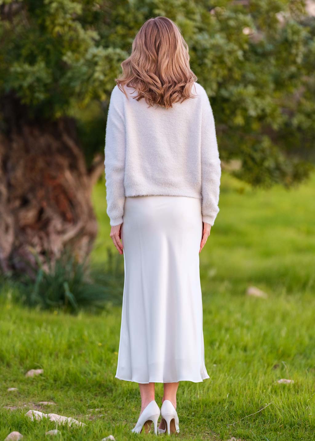 Ivory silk slip skirt