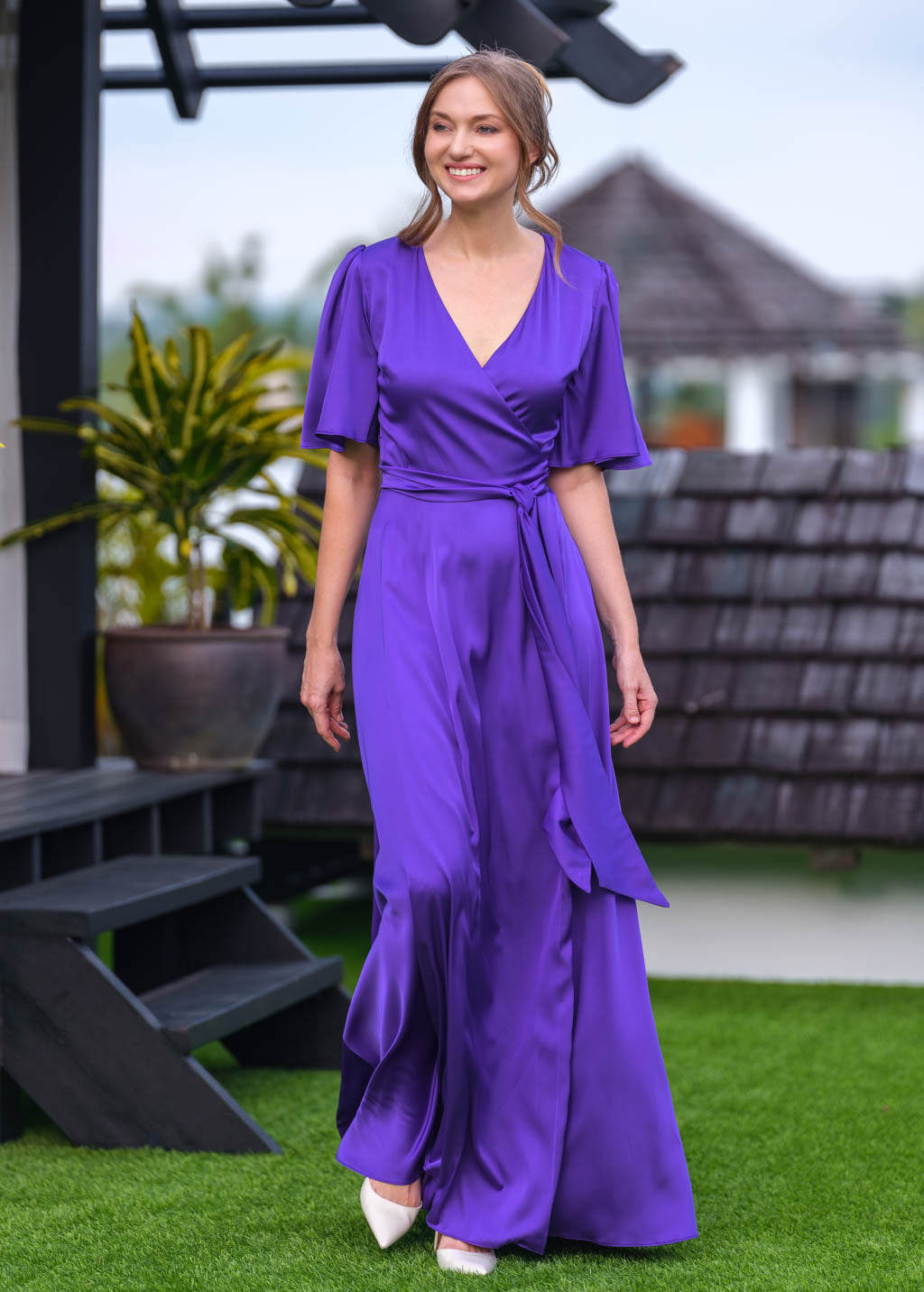 Purple wrap long dress